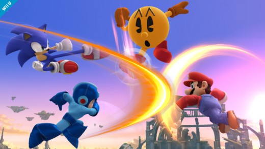 In clockwise order: Sonic, Pac-Man, Mario and Megaman