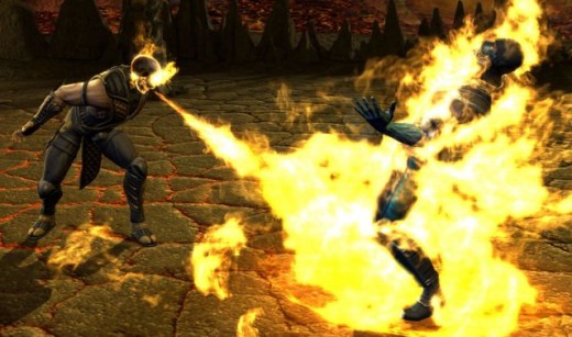 Scorpion performing his Fire Skull Fatality